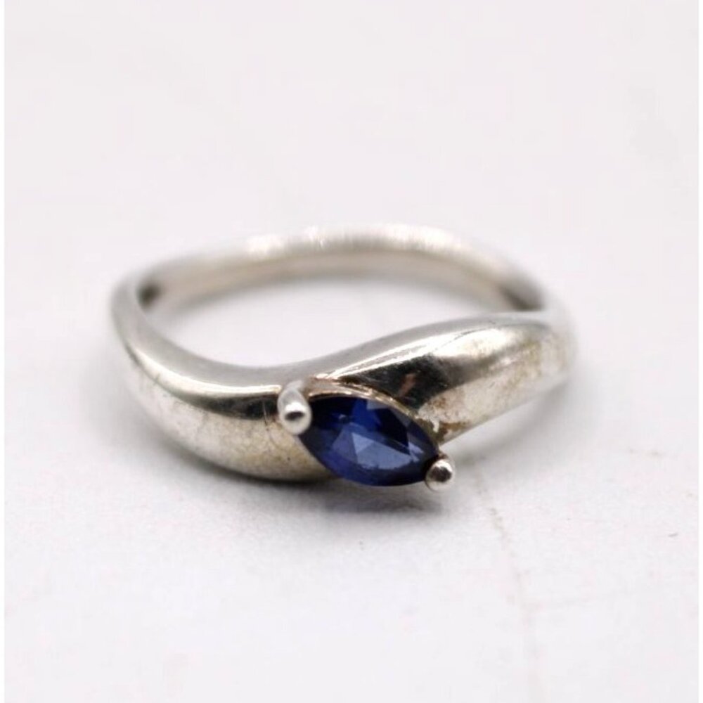 Sterling Silver Marquise Cut Sapphire Ring Size 5 Elegant Design Fine Jewelry